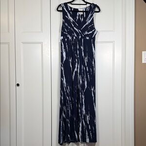 Matty M Navy and White Tie-Dye Style Maxi Dress